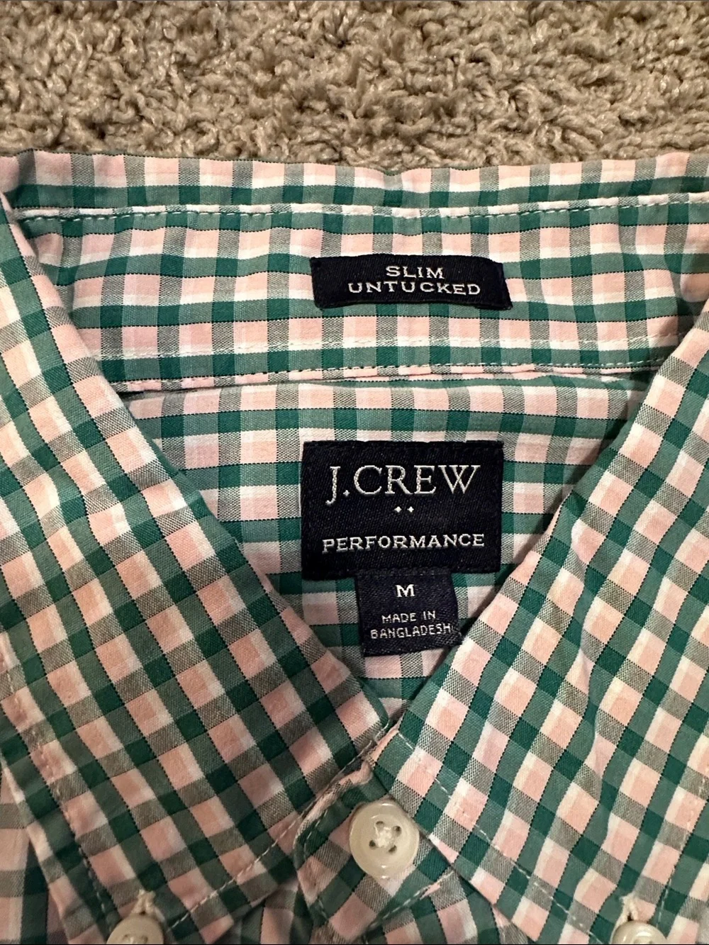 J. Crew Green and White Gingham Button-Down Shirt